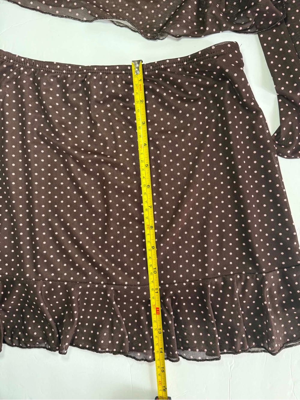 See You Monday Brown Polka Dot Tube Top & Ruffle Mini Skirt Set - Size L - NWT - Picture 4 of 7